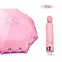 Load image into Gallery viewer, LIKE RAIN Cute Cat Women Umbrella Creative Cartoon Girl Automatic Umbrella Rain Women Three-Folding Travel Pocket Parasol UBY29