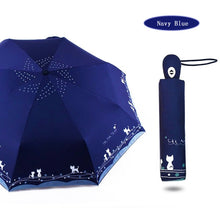 Load image into Gallery viewer, LIKE RAIN Cute Cat Women Umbrella Creative Cartoon Girl Automatic Umbrella Rain Women Three-Folding Travel Pocket Parasol UBY29